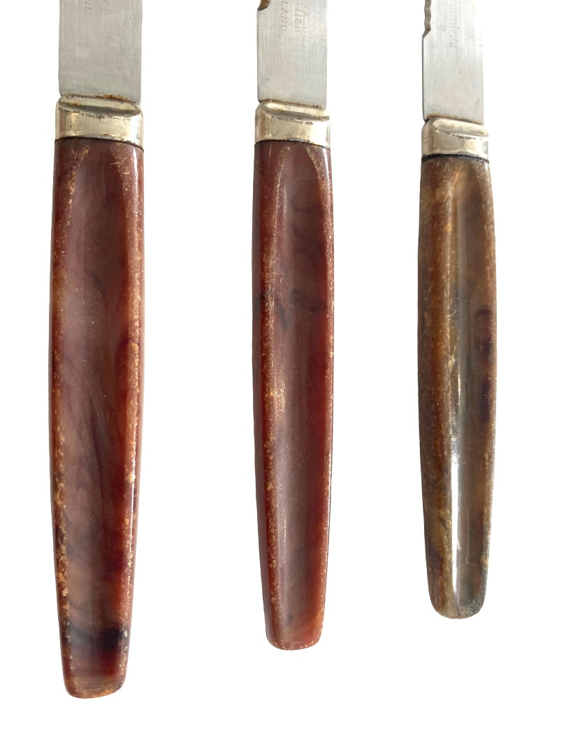 Regent Steak Knife Set of 5 Bakelite Brown Handle Stainless Blade Vintage