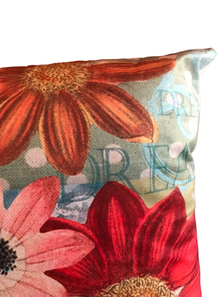 18" Square Throw Pillow and Insert Bright Floral Design Flower "DREAM"