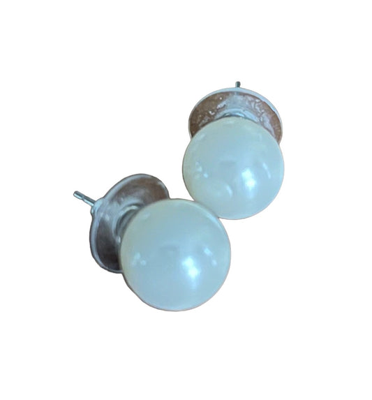 Faux Pearl Stud Post Pierced Earrings White 14mm