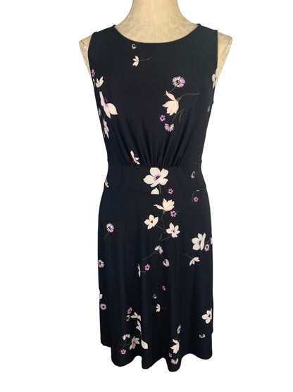 Medium Chaps Women's Floral Print Black Dress Sleeveless Tie Waist Back Zip