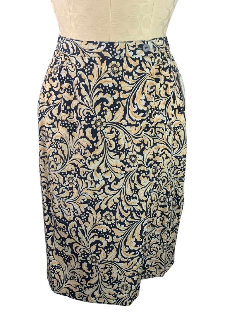 6 Worthington Yellow Navy Blue Skirt Knee Length Skirt New