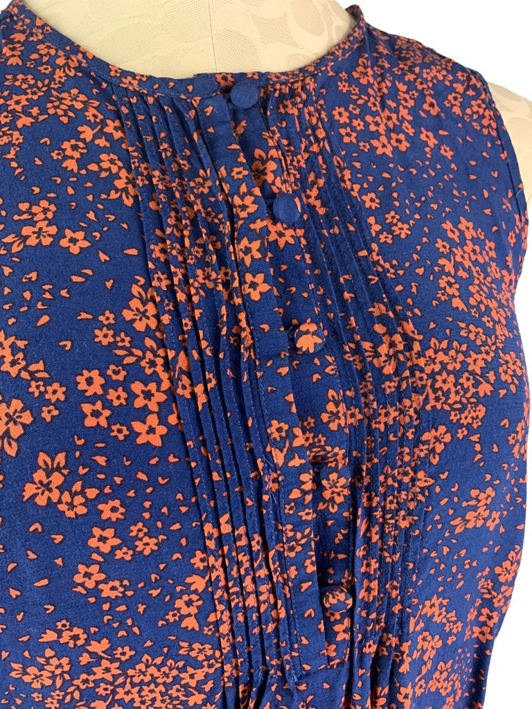 XS Gap Women's Sleeveless Pullover Blouse Navy Blue Orange Floral