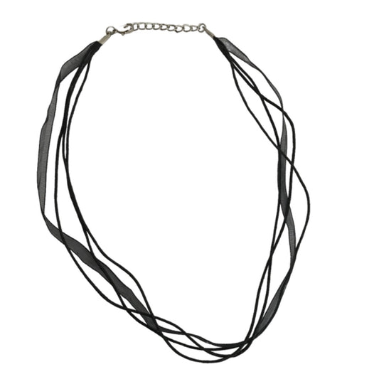 4 Strand Ribbon and Black Cord 18" Necklace Silvertone Clasp