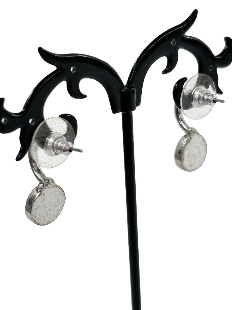 Silvertone Post Pierced Earrings Circle Design 5/8" Drop