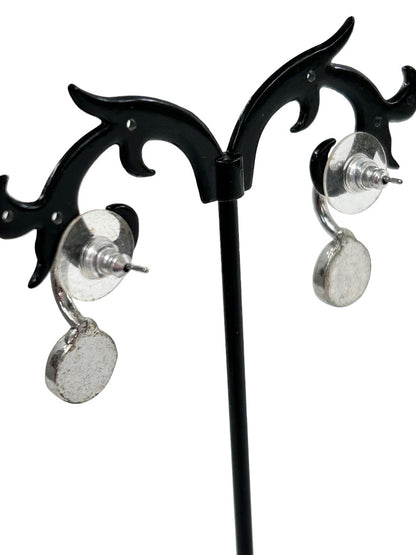 Silvertone Post Pierced Earrings Circle Design 5/8" Drop