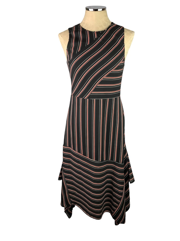 Small Chelsea28 Striped Midi Asymmetrical Hem Dress Navy Blue