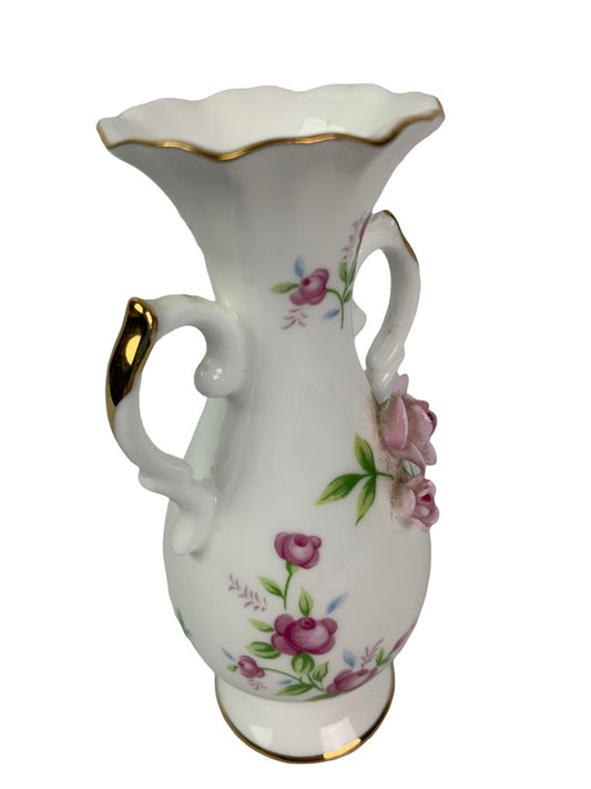 Small Towle China 5" Handled Rose Bud Vase Gold Trim