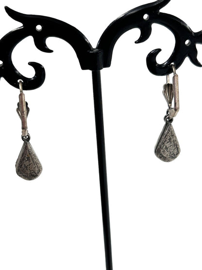 Teardrop Shape Clear Rhinestone Earrings Silvertone Earrings Leverback 1.25" Drop Dangle