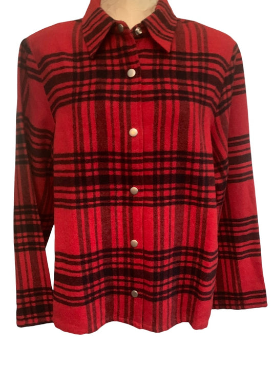 Large Lemon Grass Vintage Women's Y2K Snap Up Wool Blend Jacket Shirt Red Plaid