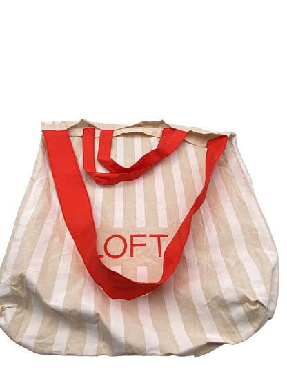 LOFT Cotton Tote Back Tan and White Stripe Orange Handles