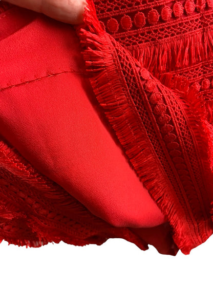 2 J.Crew Red Fringed Fringy Skirt Lined Style#G1719