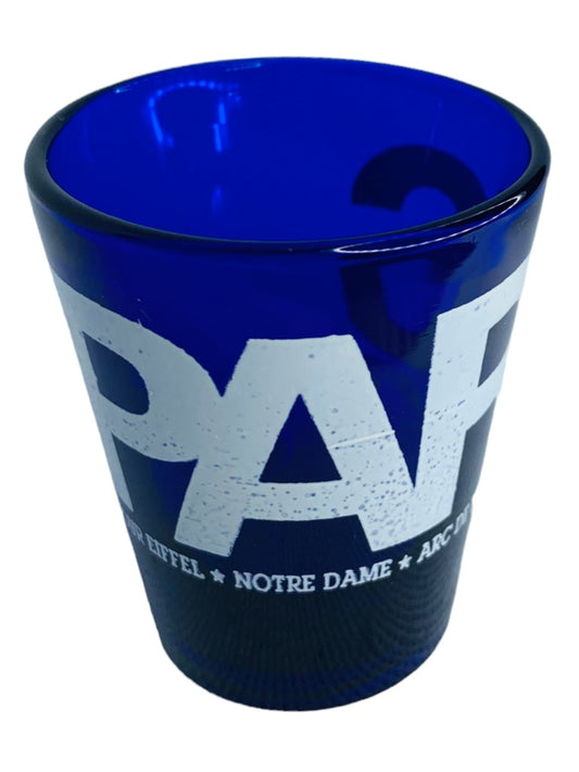 Blue Shot Glass Souvenir PARIS Barware White Lettering