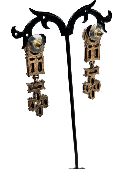 Dangle Drop Earrings Goldtone Clear Acrylic Gem Post Pierced 2 1/8" Drop Dangle