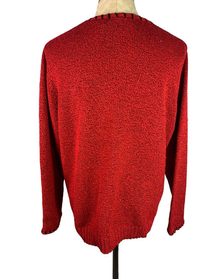 XL Stephanie Rogers Red Black V-Neck Women's Sweater Marled Knit