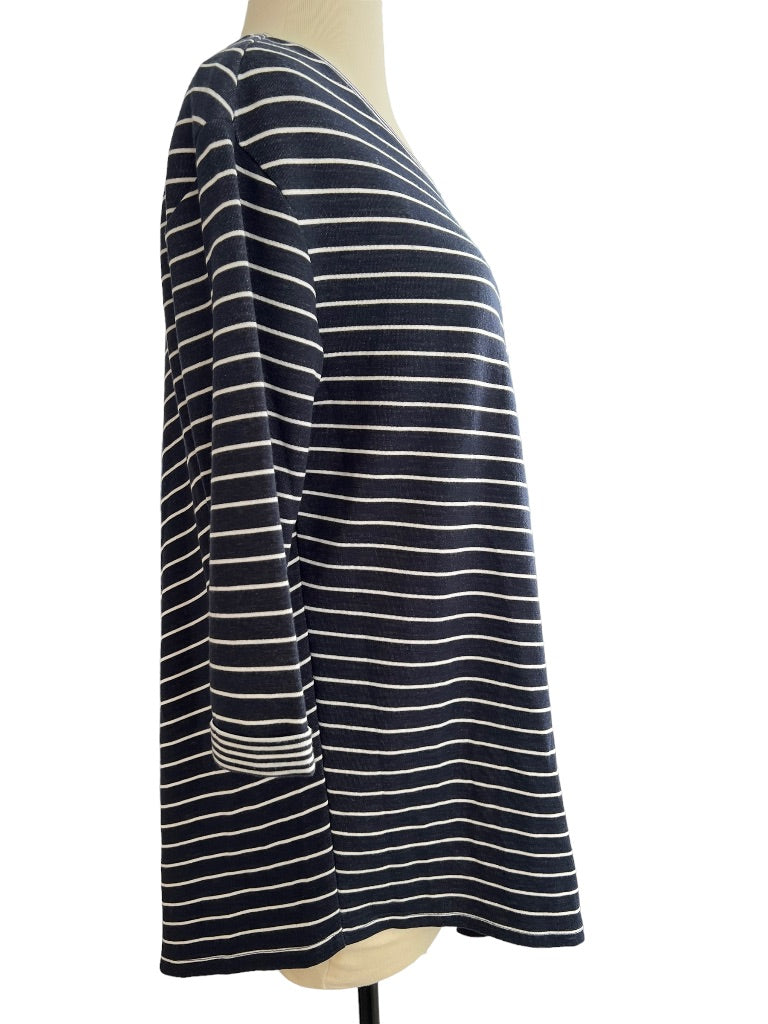 Medium Vince Camuto Blue White Striped Handkerchief Hem Top Blouse