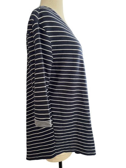 Medium Vince Camuto Blue White Striped Handkerchief Hem Top Blouse