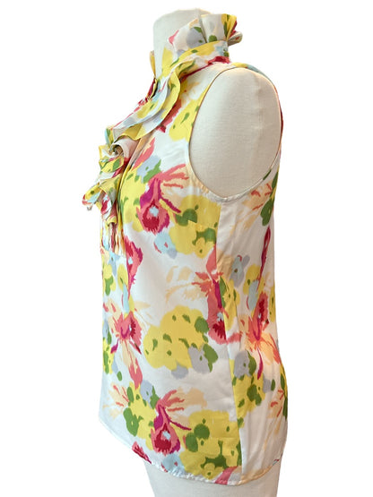 0 J. Crew Silk Sleeveless Watercolor Floral Ruffled Collar Blouse