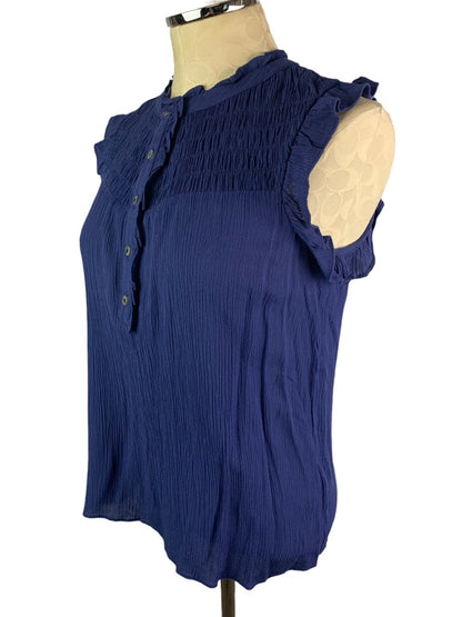 XS 1.State Women's Navy Blue Sleeveless Rayon Blouse Gauzy Fabric