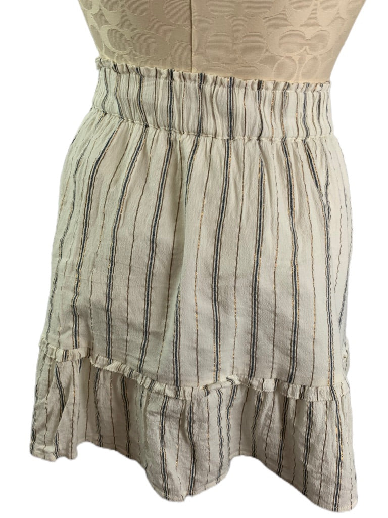 XS LOFT Ivory Striped Metallic Lined Short Boho Skirt Pull On