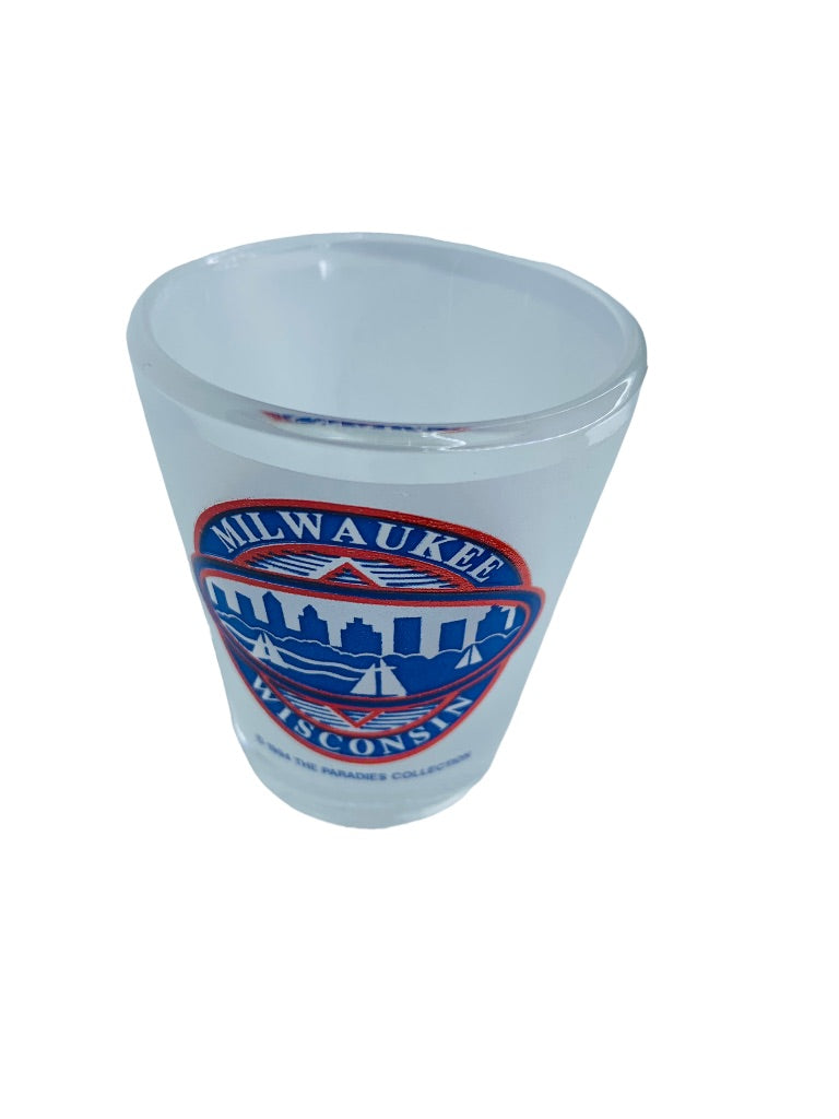 Vintage 1994 Milwaukee Wisconsin Souvenir Shot Glass Frosted Barware The Paradies Collection