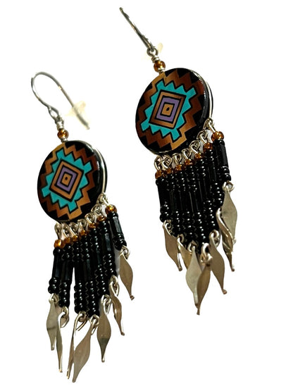 Tribal Painted Seed Bead Dangle Earrings