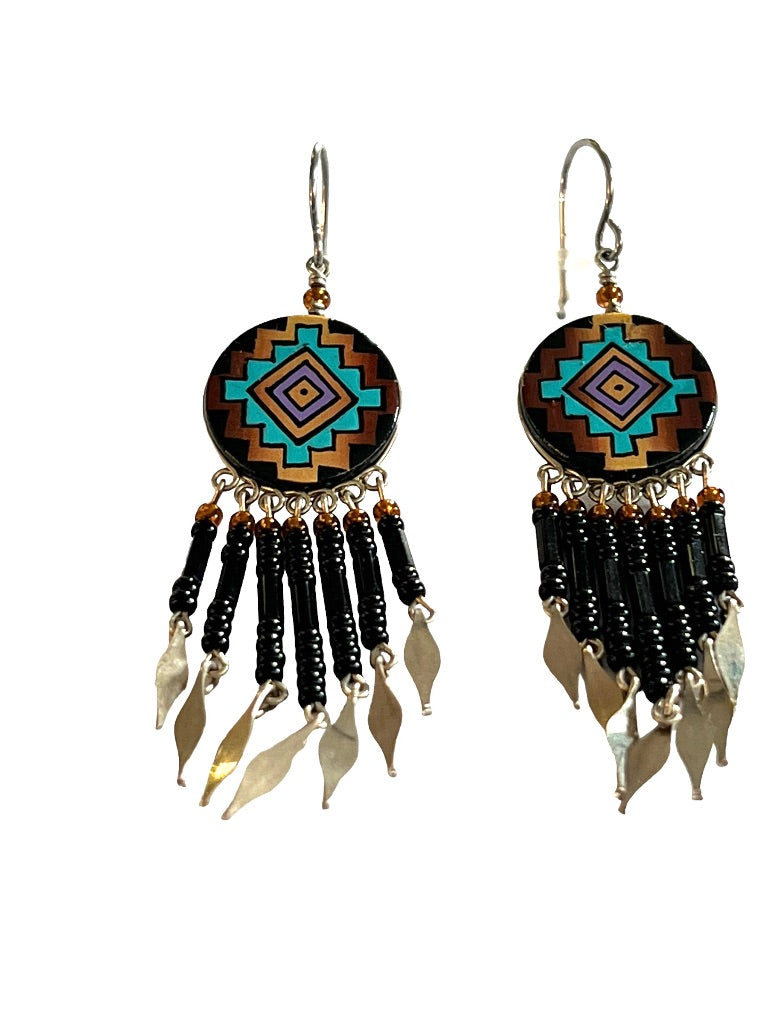 Tribal Painted Seed Bead Dangle Earrings