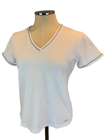 Medium Izod Stretch Vintage Y2K Women's White Golf Tshirt Blue Trim