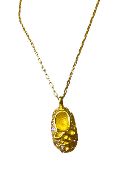 Goldtone Baby Bootie Pendant Necklace Embellished 15" Chain Delicate