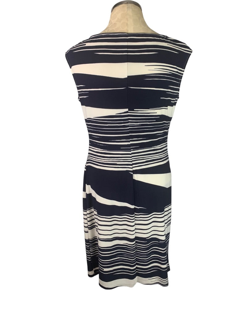 Large Chaps Navy Blue White Pullover Sheath Dress Sleeveless Side Rouching