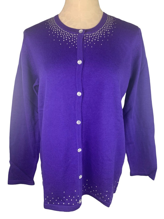 Small Quacker Factory Women's New Purple Embellished Cardigan Sweater