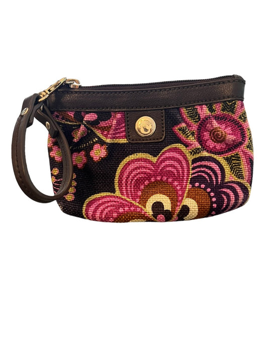 Spartina Pleated Wristlet in Purple Floral Linen 6.5" x 4.25"