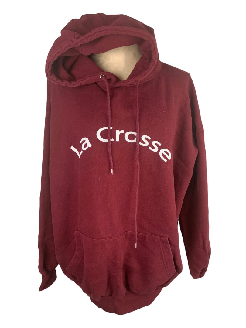 XXL Adult Pullover Burgundy Hoodie Lacrosse Wisconsin Pocket Unisex