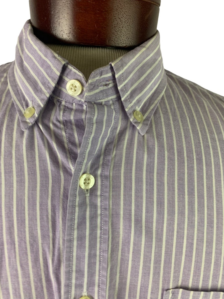 Large Tailored by J.Crew Men's Striped Button Down Dress Shirt Purple White 50552