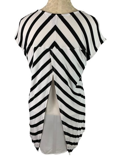 Medium White House Black Market Sheer Petal Back Striped V-Neck Tshirt