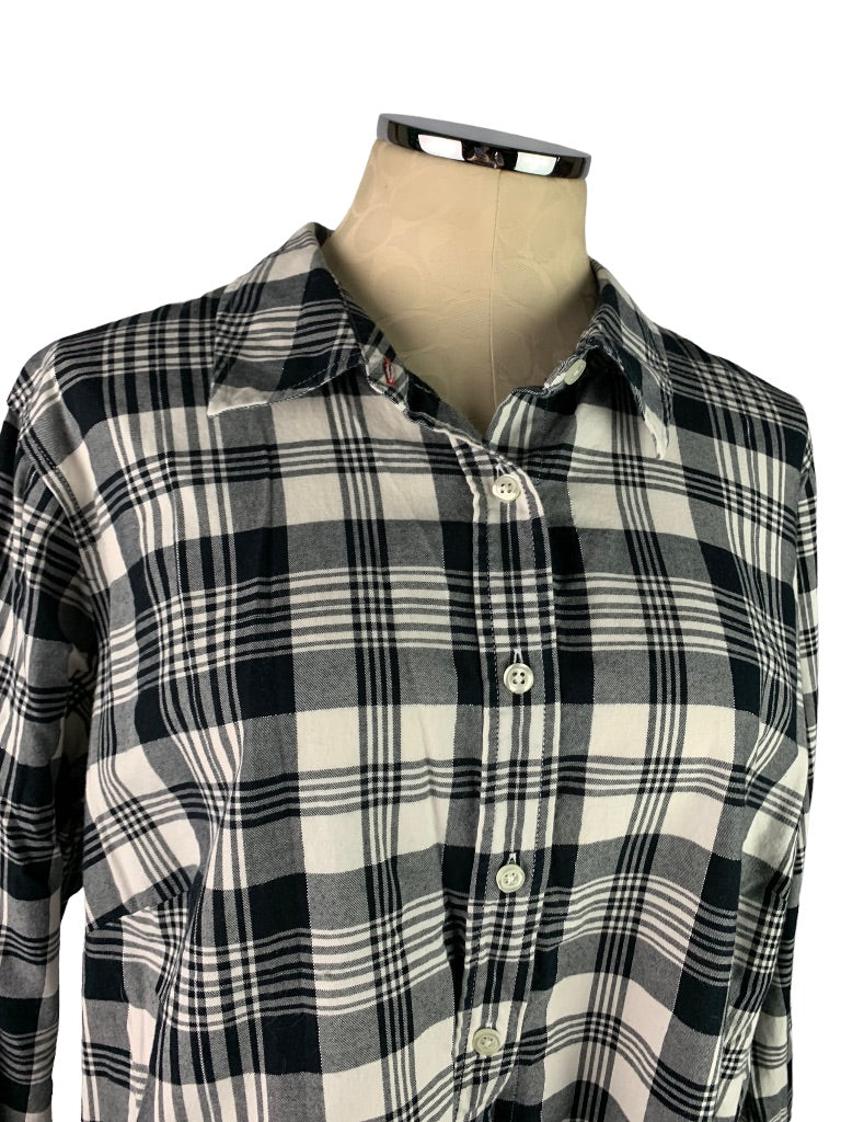 2X Talbots Plus Women's Black White Plaid Button Up Silver Threads