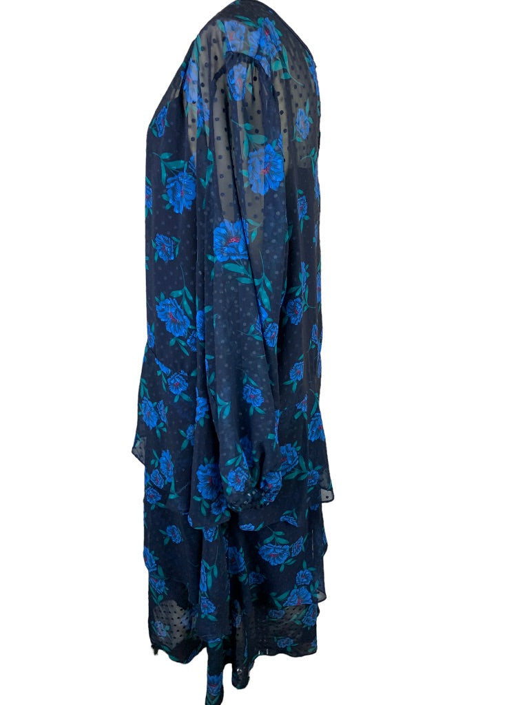 24W Draper James for Eloquii Women's Blue Floral Swiss Dot Dress