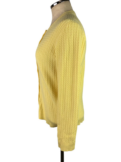 Large David Brooks Yellow Button Down Cardigan Cable Knit Women's