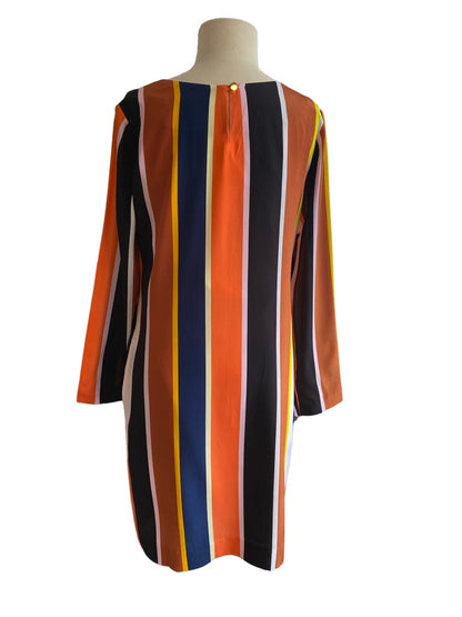 NWT Medium Marie Oliver Silk Vertical Striped Dress Fall Colors