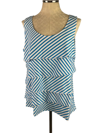 XL Antthony Originals Women's Tiered Jersey Knit Striped Blue White Sleeveless Shirt