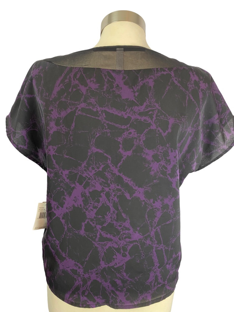 Medium Kensie Women's Purple Black Short Sleeve New Blouse  Satin