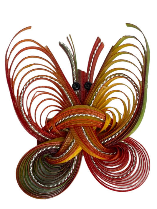 Vintage Rainbow Butterfly Brooch Pin Bamboo Woven 1 3/4"h x 1 1/2"w