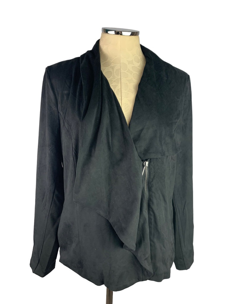 16 H by Halston Black Faux Suede Microfiber Women's Zip Lined Jacket