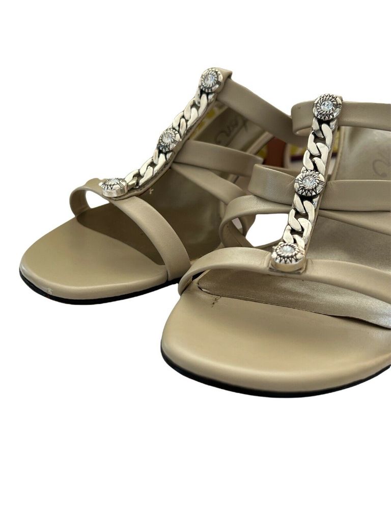 10 M Brighton Tesoro Swavorski Crystal Strappy Sandal Biscotti Kitten Heel