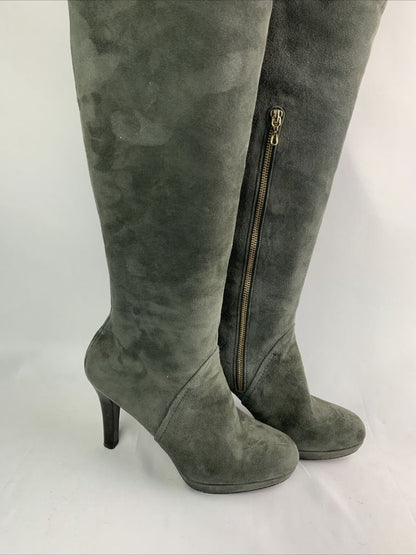 8M Brooks Brothers Women's Gray Suede Knee High Platform Boots 4" Heel