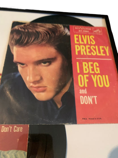 Framed Elvis 45s Vinyl Albums "Jailhouse Rock" and "I Beg of You"