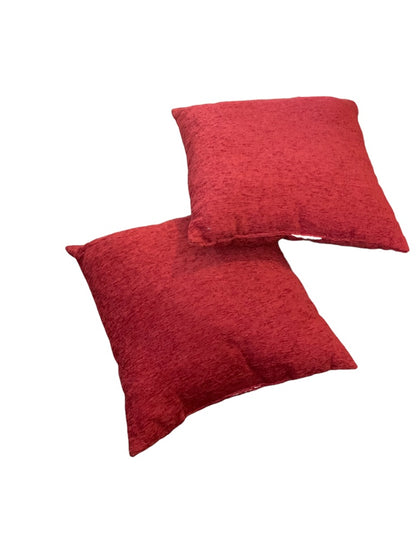 Set of 2 Red Chenille Throw Pillows 17" Square Polyester Fill