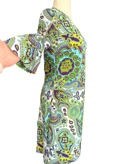 Small Jude Connally Paisley Stretch Bell Flare Sleeve Dress