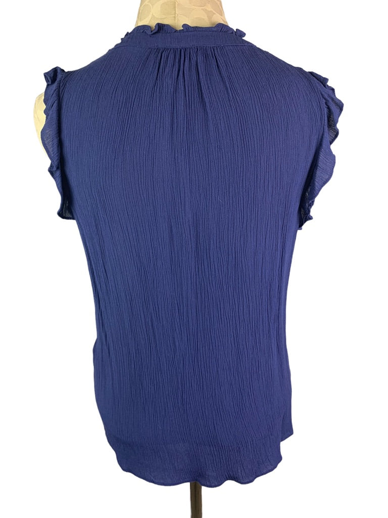 XS 1.State Women's Navy Blue Sleeveless Rayon Blouse Gauzy Fabric