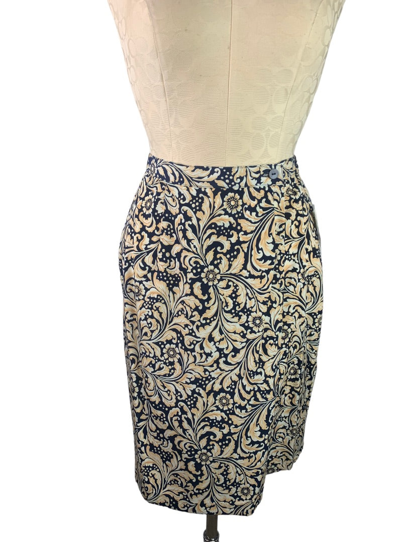 6 Worthington Yellow Navy Blue Skirt Knee Length Skirt New
