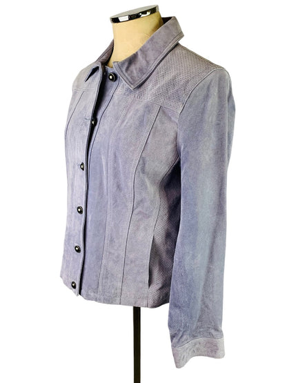 Large Hal Rubenstein Light Blue Gray Suede Women's Button Up Lined Jacket New